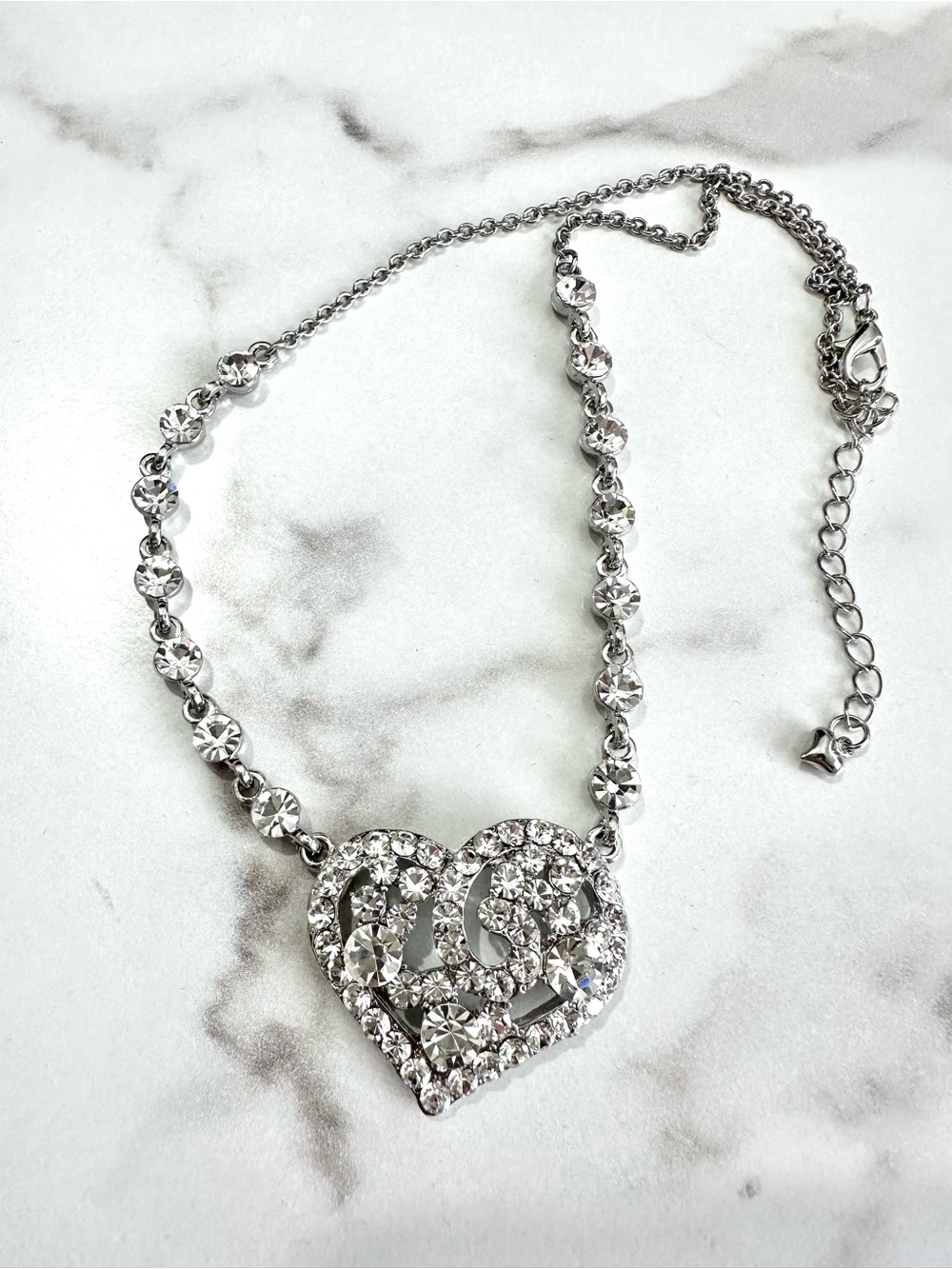 Y2K Rhinestone Heart Brooch Choker Necklace Bling Baddie Maximalist